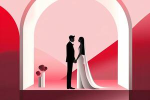 an illustration of a bride and groom standing in front of an arch generative AI photo