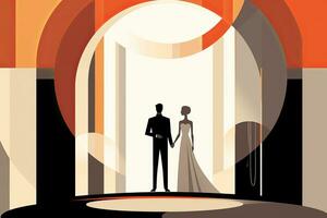 an illustration of a bride and groom standing in front of an arch generative AI photo