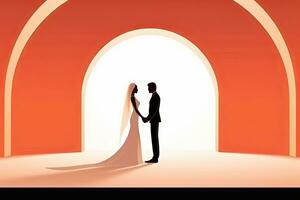 an illustration of a bride and groom standing in front of an arch generative AI photo