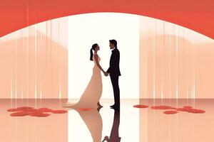 an illustration of a bride and groom standing in front of an arch generative AI photo