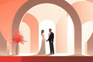 an illustration of a bride and groom standing in front of an archway generative AI photo