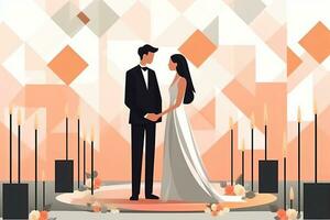 un ilustración de un novia y novio en pie en frente de velas generativo ai foto