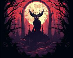 an illustration of a castle with a full moon in the background generative AI photo