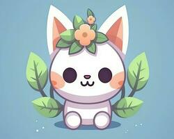an illustration of a cute bunny with flowers on its head generative AI photo