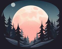 un ilustración de un bosque con un lleno Luna en el antecedentes generativo ai foto