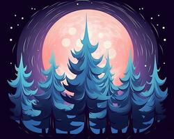 an illustration of a forest with a full moon in the background generative AI photo