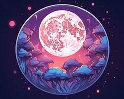 un ilustración de un lleno Luna en el cielo generativo ai foto