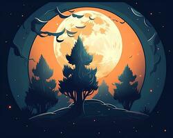 an illustration of a full moon with trees in the background generative AI photo