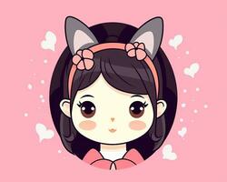 an illustration of a girl wearing a pink dress and cat ears generative AI photo