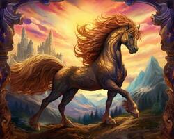 an illustration of a horse with long red hair generative AI photo