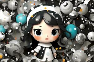 an illustration of a little girl surrounded by balloons generative AI photo