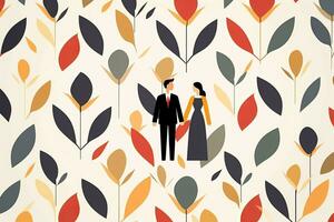 an illustration of a man and woman standing in front of a floral pattern generative AI photo