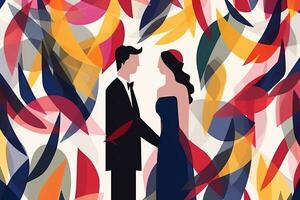 an illustration of a man and woman standing in front of a colorful background generative AI photo