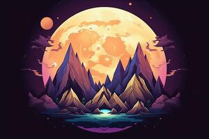 an illustration of a mountain landscape with a full moon in the background generative AI photo