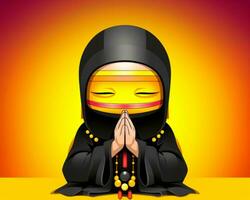 an illustration of a muslim woman praying generative AI photo