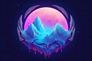 an illustration of a mountain with a full moon in the background generative AI photo