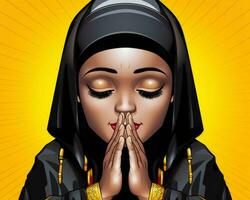 an illustration of a muslim woman praying generative AI photo