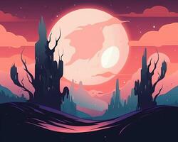 an illustration of a night sky with a full moon in the background generative AI photo