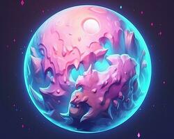 an illustration of a pink and blue planet generative AI photo