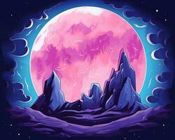 an illustration of a pink moon with mountains in the background generative AI photo