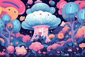 an illustration of a mushroom in the forest generative AI photo