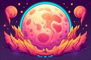 an illustration of a pink moon surrounded by stars and planets generative AI photo