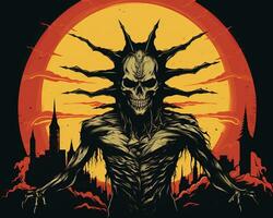 an illustration of a skeleton with a sun in the background generative AI photo