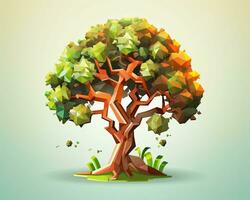 an illustration of a tree in low poly style generative AI photo