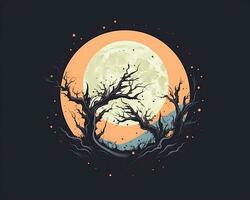 an illustration of a tree with a full moon in the background generative AI photo