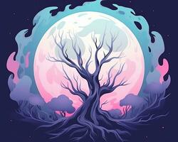 an illustration of a tree with a full moon in the background generative AI photo