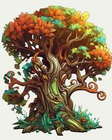 un ilustración de un árbol con vistoso hojas generativo ai foto