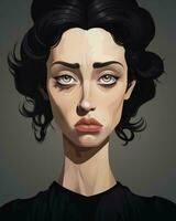 an illustration of a woman with black hair and green eyes generative AI photo