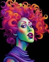an illustration of a woman with colorful hair generative AI photo