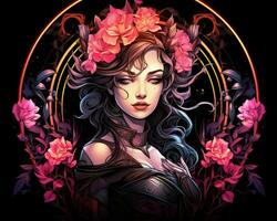 an illustration of a woman with flowers in her hair generative AI photo