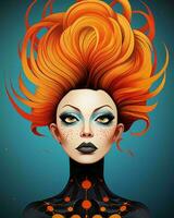 an illustration of a woman with orange hair generative AI photo