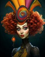 an illustration of a woman with red hair and an elaborate hat generative AI photo