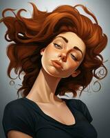 un ilustración de un mujer con rojo pelo generativo ai foto