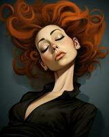 an illustration of a woman with red hair generative AI photo