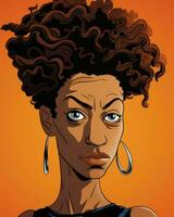 un ilustración de un africano americano mujer con Rizado pelo generativo ai foto