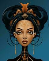 an illustration of an african woman with black hair generative AI photo