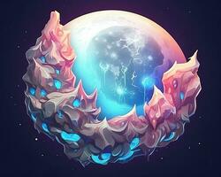 an illustration of an alien planet with a moon in the background generative AI photo