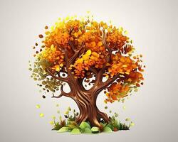 an illustration of an autumn tree on a gray background generative AI photo