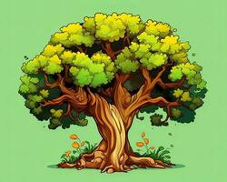 un ilustración de un antiguo árbol con verde hojas generativo ai foto