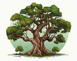 un ilustración de un antiguo roble árbol en un blanco antecedentes generativo ai foto