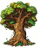 un ilustración de un antiguo árbol con hojas generativo ai foto