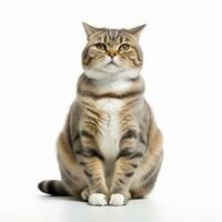 an image of a cat sitting down on a white background generative AI photo