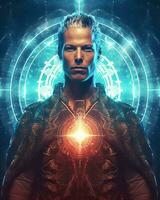an image of a man with glowing eyes generative AI photo