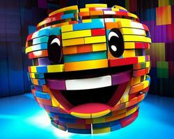 an image of a multicolored brick head with a smiley face generative AI photo