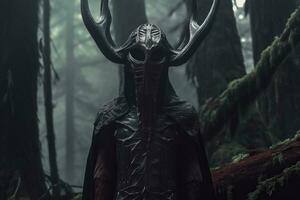 an image of a man in a forest with horns on his head generative AI photo