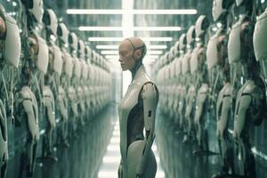 an image of a robot standing in a hallway generative AI photo